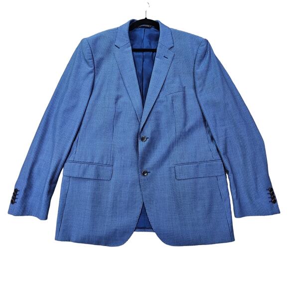 Sarar Drago Lanificio in Biella Wool Mohair Blue Pinstripe Sport Coat Blazer 44R - Picture 1 of 16